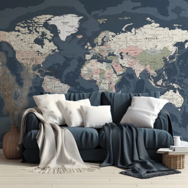 Papel de Parede Mapa Mundi Vintage Escuro MP