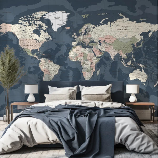 Papel de Parede Mapa Mundi Vintage Escuro MP