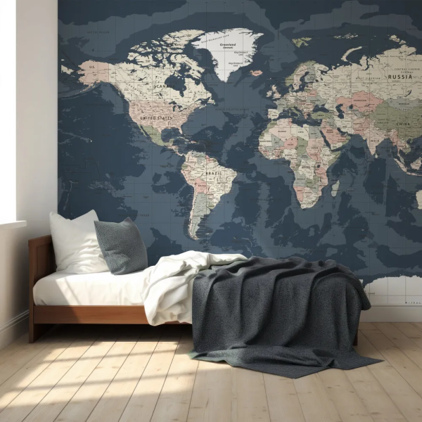Papel de Parede Mapa Mundi Vintage Escuro MP