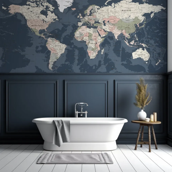 Papel de Parede Mapa Mundi Vintage Escuro MP