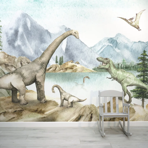 Papel de Parede Aquarela Dinossauros Coloridos MP