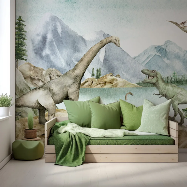 Papel de Parede Aquarela Dinossauros Coloridos MP