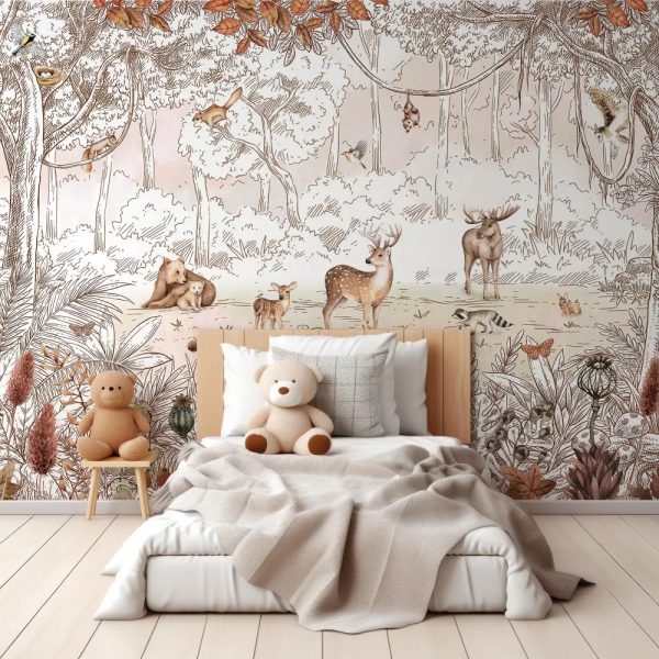 Papel de Parede Aquarela Outonal com Animais MP