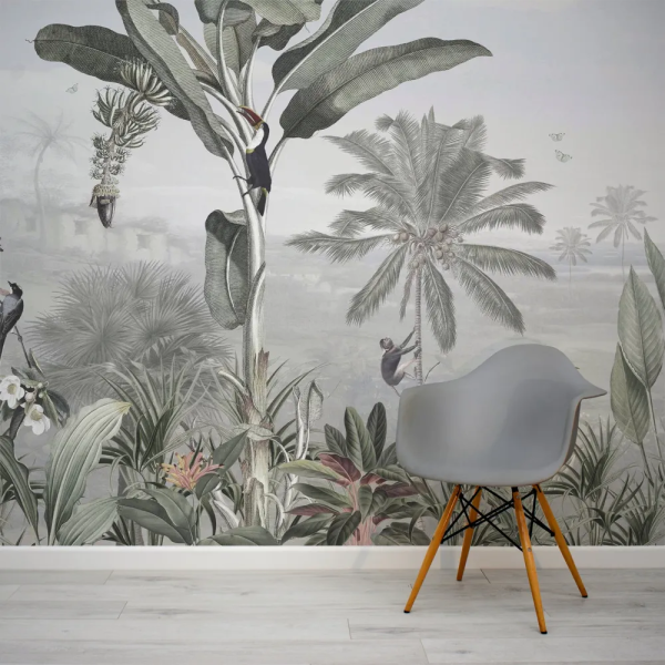 Papel de Parede Tropical Botnico com Folhas de Bananeira MP