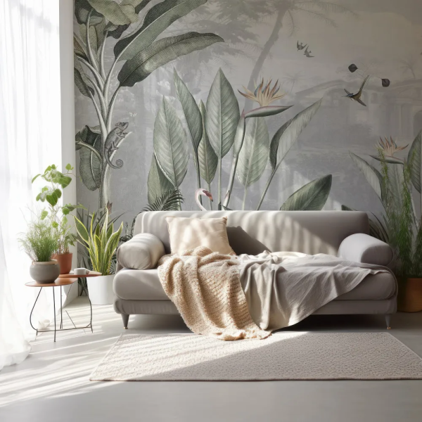 Papel de Parede Tropical Botnico com Folhas de Bananeira MP