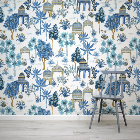 Papel de Parede Chinoiserie Azul e Dourado MP