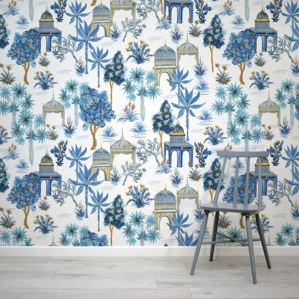 Papel de Parede Chinoiserie Azul e Dourado MP