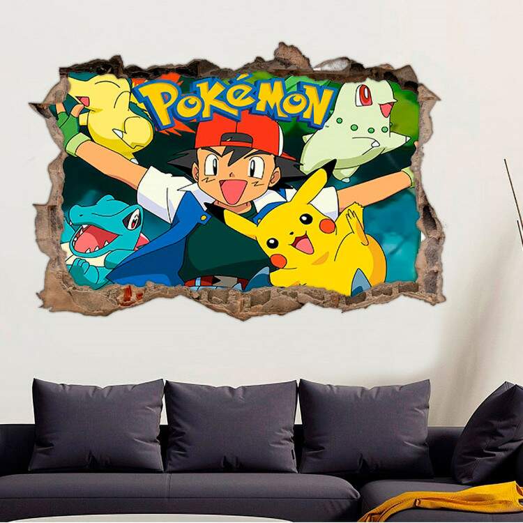 Adesivo Buraco na Parede Pokemon
