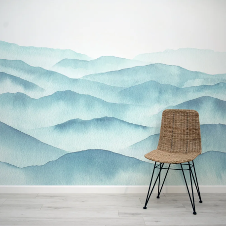 Papel de Parede Montanhas Aquarela Azul MP