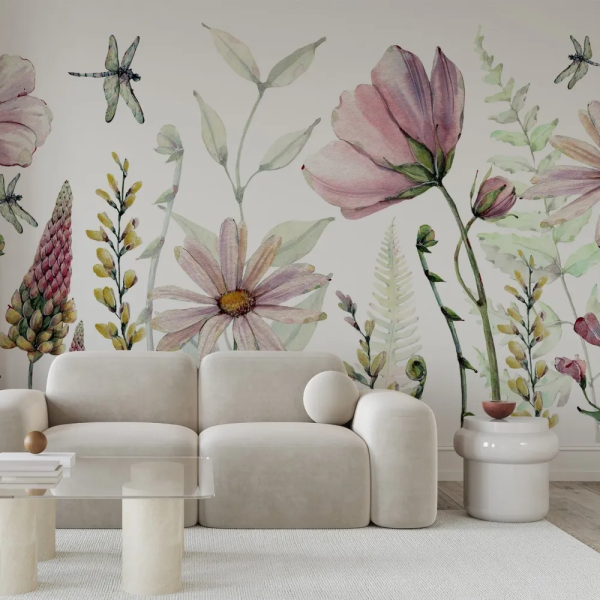 Papel de Parede Flores Aquarela Rosa MP