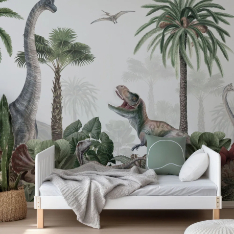 Papel de Parede Dinossauros na Selva em Aquarela MP