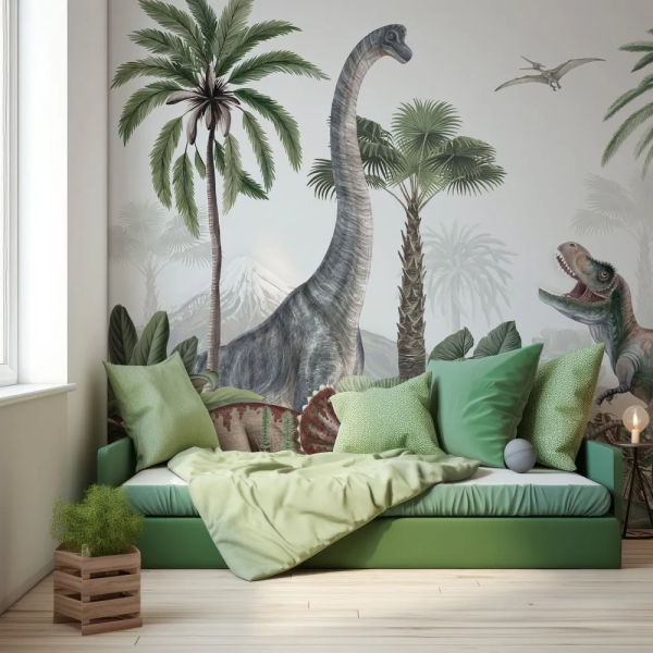 Papel de Parede Dinossauros na Selva em Aquarela MP