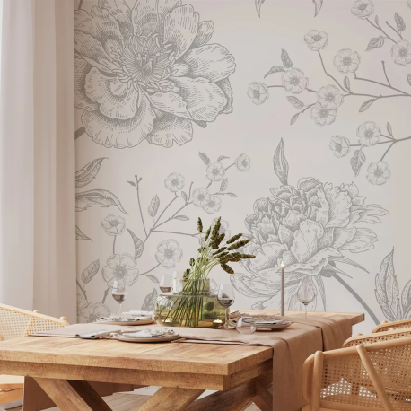 Papel de Parede Floral Cinza Delicado MP