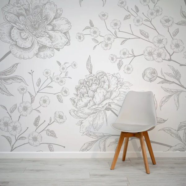 Papel de Parede Floral Cinza Delicado MP