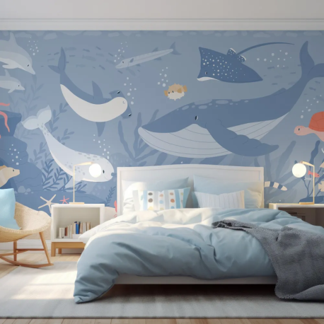 Papel de Parede Fundo do Mar Azul Infantil MP