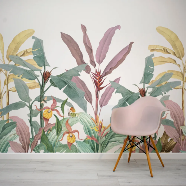 Papel de Parede Tropical Vintage Rosa e Verde MP
