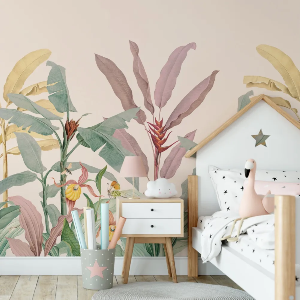 Papel de Parede Tropical Vintage Rosa e Verde MP