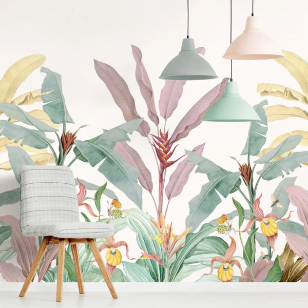 Papel de Parede Tropical Vintage Rosa e Verde MP
