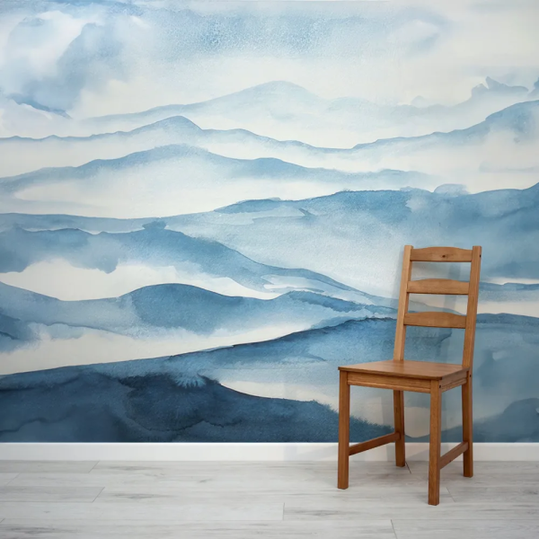 Papel de Parede Aquarela Montanhas Azuis MP