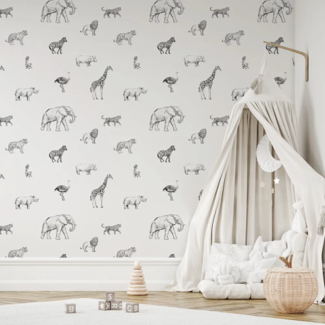 Papel de Parede Animais Safari em Preto e Branco MP