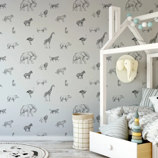 Papel de Parede Animais Safari em Preto e Branco MP