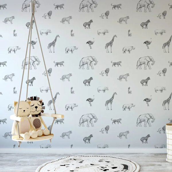 Papel de Parede Animais Safari em Preto e Branco MP