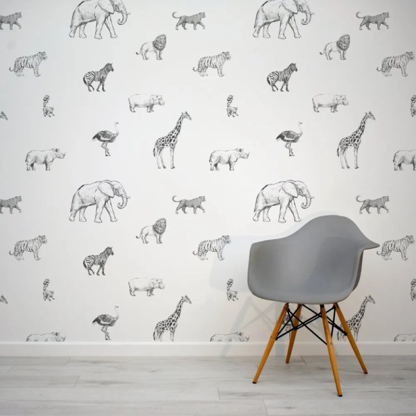 Papel de Parede Animais Safari em Preto e Branco MP