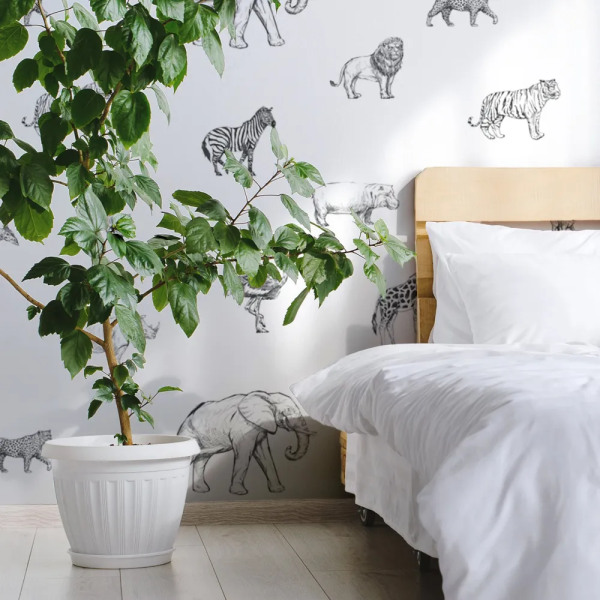 Papel de Parede Animais Safari em Preto e Branco MP