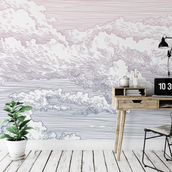 Papel de Parede Nuvens em Gradiente Azul e Rosa MP