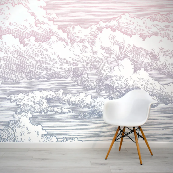 Papel de Parede Nuvens em Gradiente Azul e Rosa MP