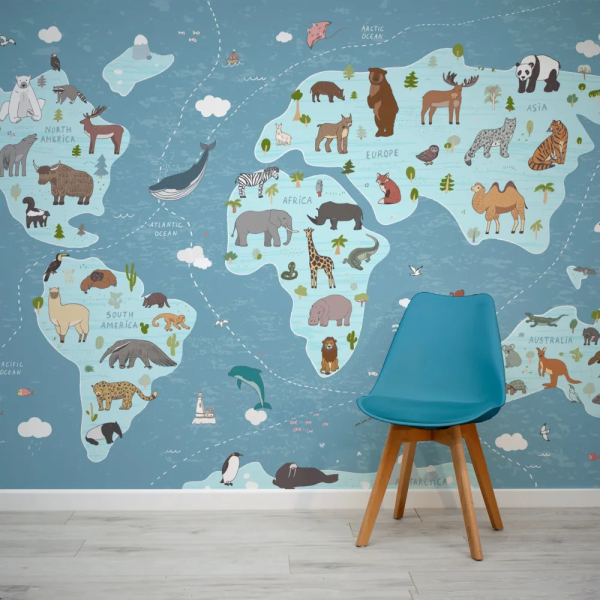 Papel de Parede Mapa Mundi Animal Colorido MP