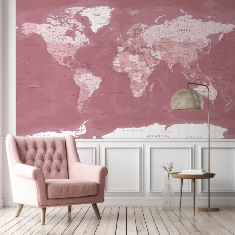 Papel de Parede Mapa Mundi Rosa MP