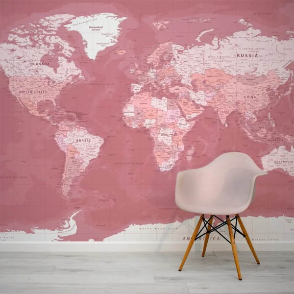 Papel de Parede Mapa Mundi Rosa MP