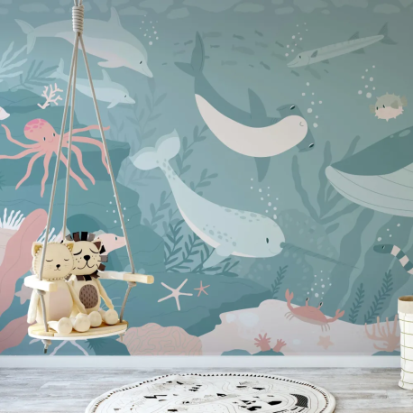 Papel de Parede Fundo do Mar Colorido Infantil MP