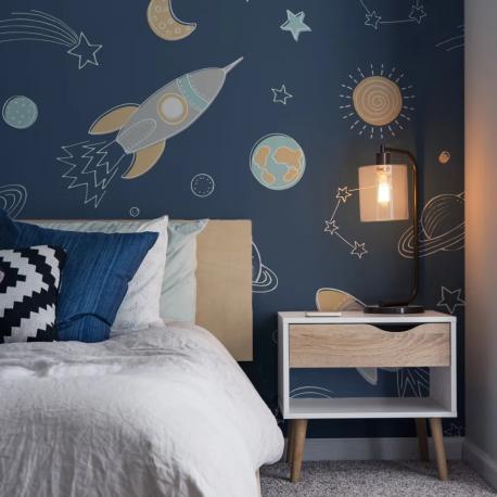 Papel de Parede Infantil Espao Azul Marinho MP