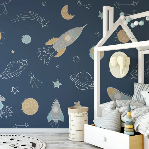Papel de Parede Infantil Espao Azul Marinho MP