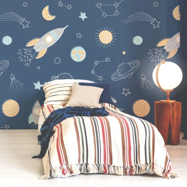 Papel de Parede Infantil Espao Azul Marinho MP