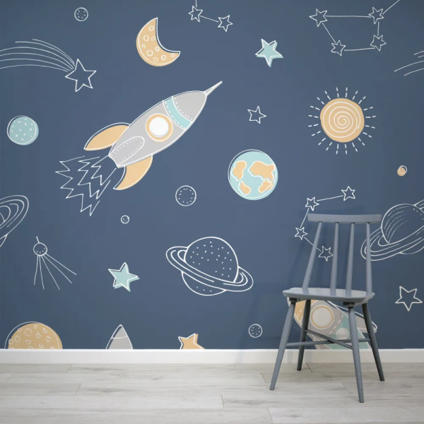 Papel de Parede Infantil Espao Azul Marinho MP