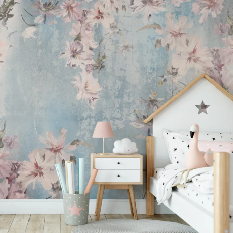 Papel de Parede Flores Aquarela Rosa e Azul MP