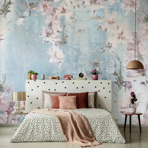 Papel de Parede Flores Aquarela Rosa e Azul MP