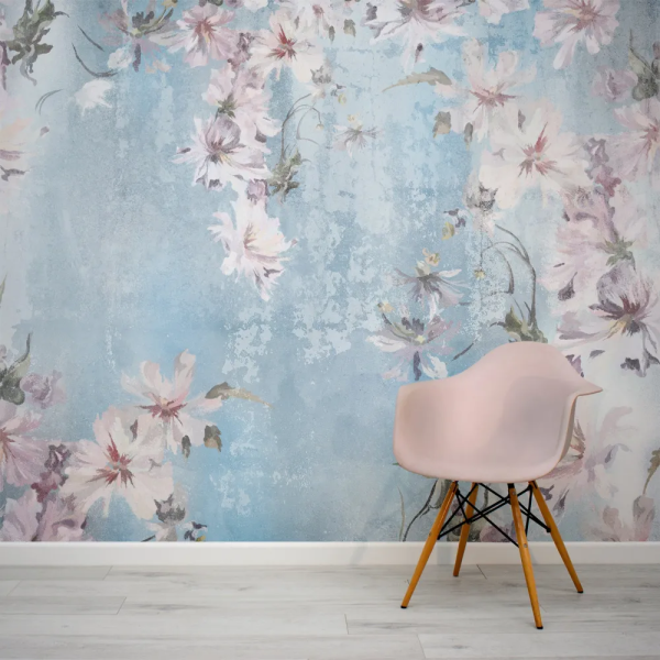 Papel de Parede Flores Aquarela Rosa e Azul MP