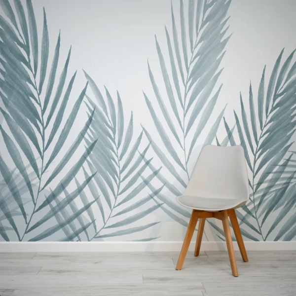Papel de Parede Aquarela Azul Folhas Minimalistas MP