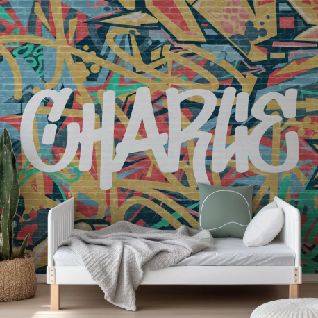 Papel de Parede Personalizvel com Graffiti em Tijolos MP