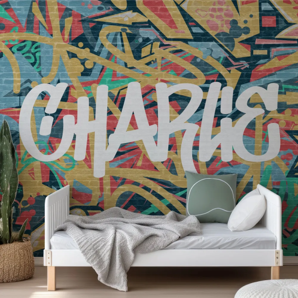 Papel de Parede Personalizvel com Graffiti em Tijolos MP