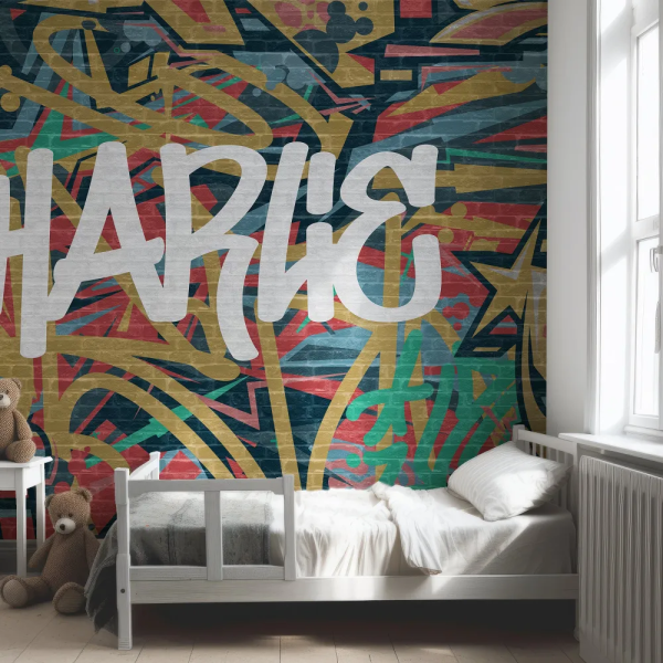 Papel de Parede Personalizvel com Graffiti em Tijolos MP