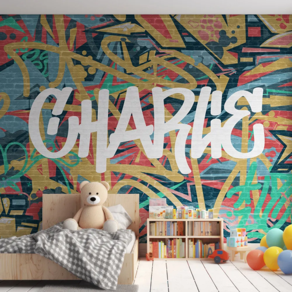 Papel de Parede Personalizvel com Graffiti em Tijolos MP