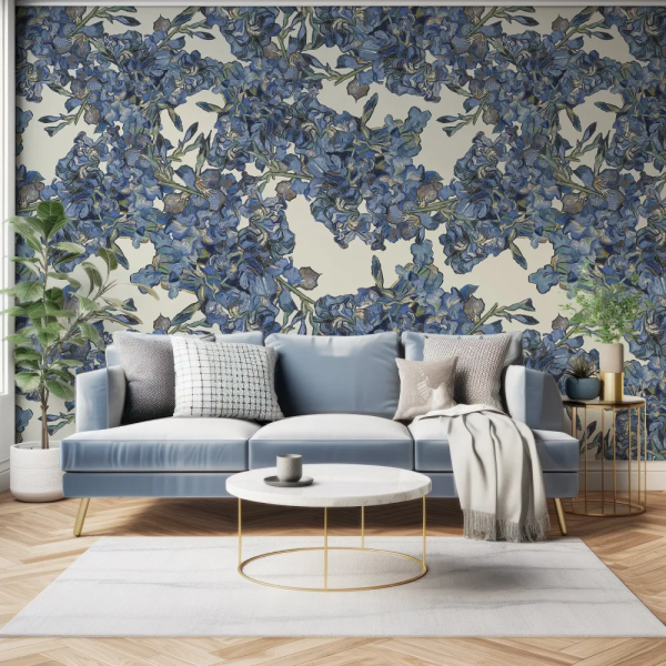 Papel de Parede Flores Azuis em Aquarela MP