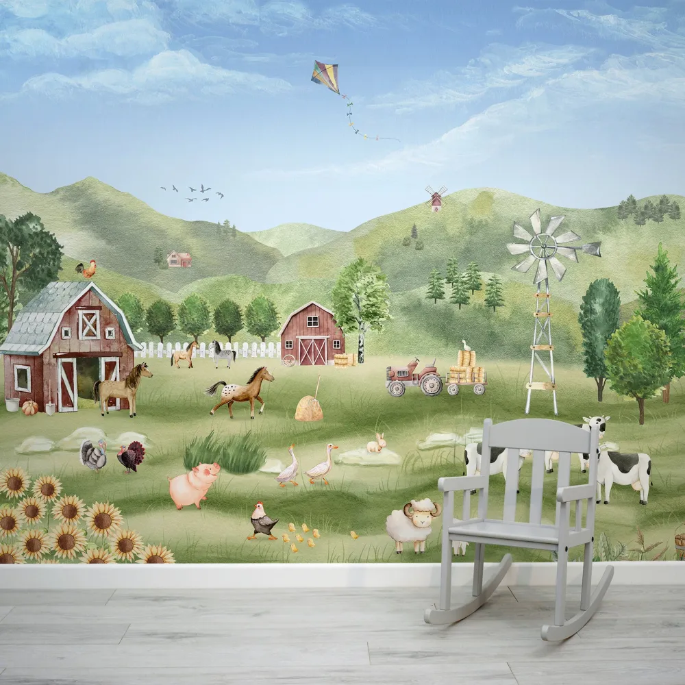 Papel de Parede Aquarela Animais da Fazenda MP