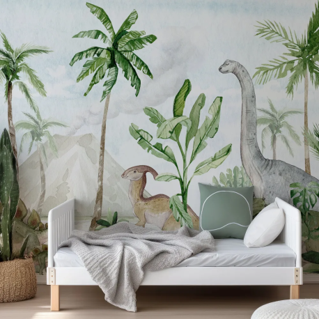 Papel de Parede Aquarela Dinossauro e rvores MP