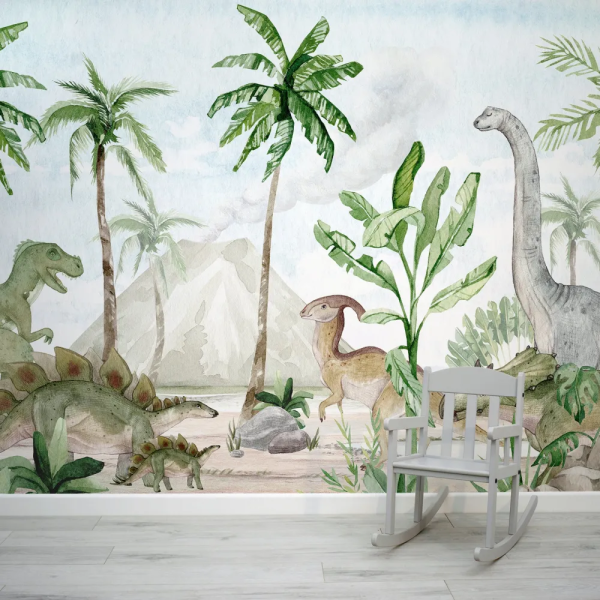 Papel de Parede Aquarela Dinossauro e rvores MP